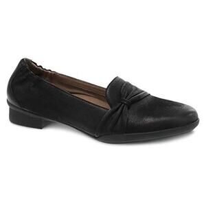 Dansko Karen Loafers Burnished Nubuck Leather Scotchgard Heeled Bow Black 7.5